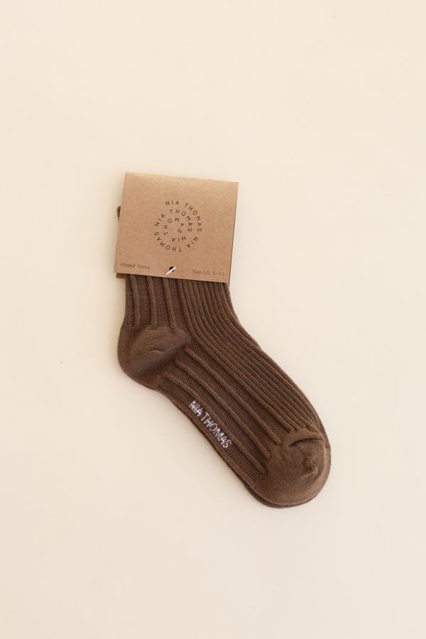 Merino Ribbed Wool Socks Cacao