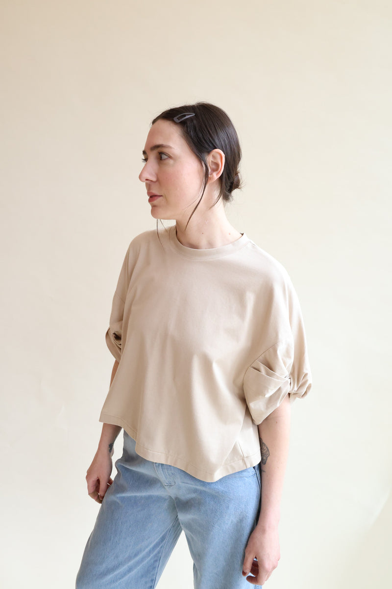 Twisted Sleeve Top Biscotti