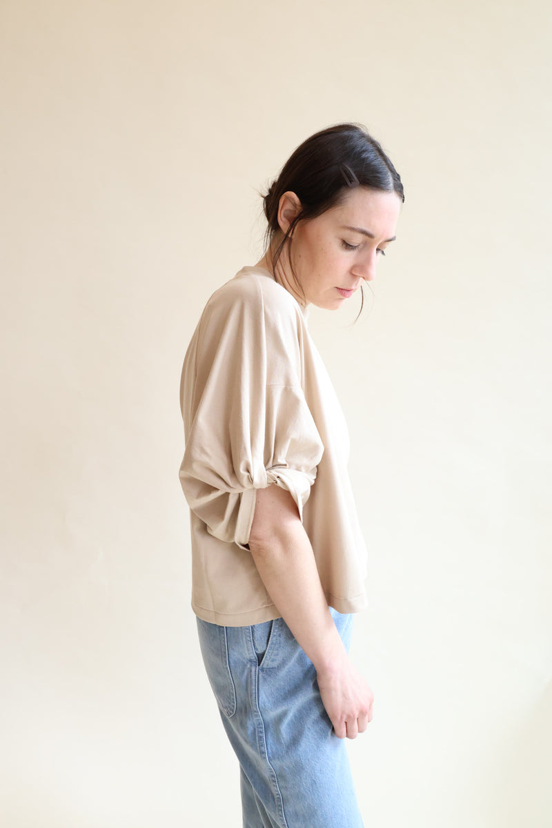 Twisted Sleeve Top Biscotti