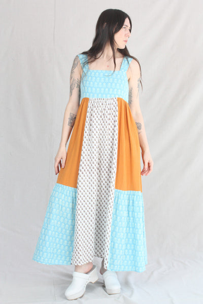 patchwork maxi dress Priya Blockprint Maxi Dress Bluebell Lily Mix Patchwork – Rhoan