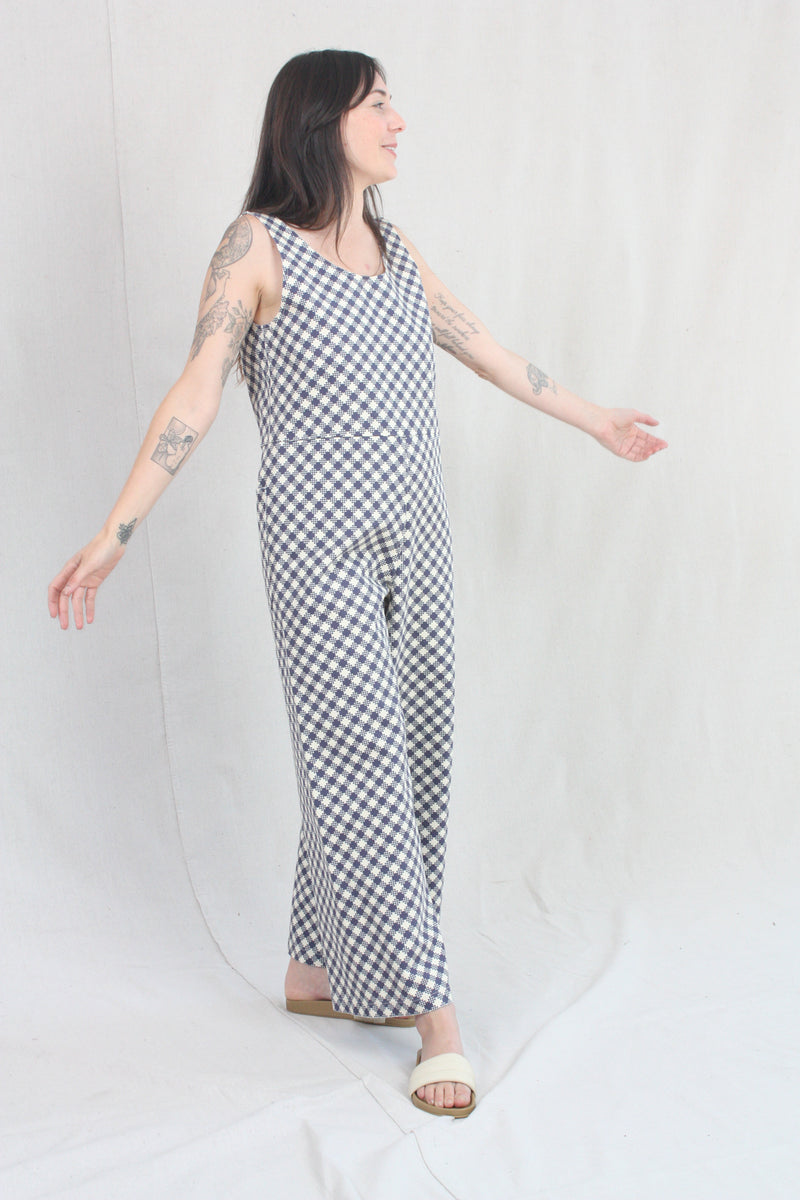 Barnes Jumpsuit Navy and Cream Gingham