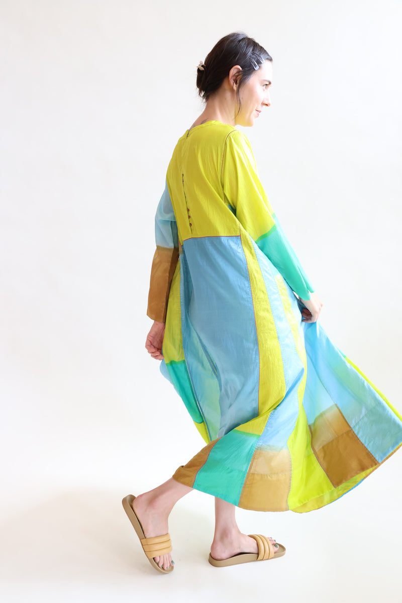 Jodhpur 28 Silk Dress Blue Green Gold Patchwork