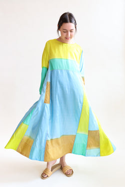 Jodhpur 28 Silk Dress Blue Green Gold Patchwork