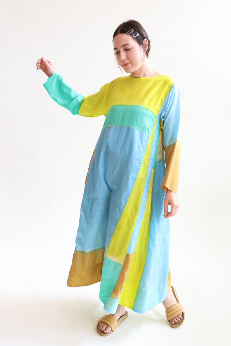 Jodhpur 28 Silk Dress Blue Green Gold Patchwork