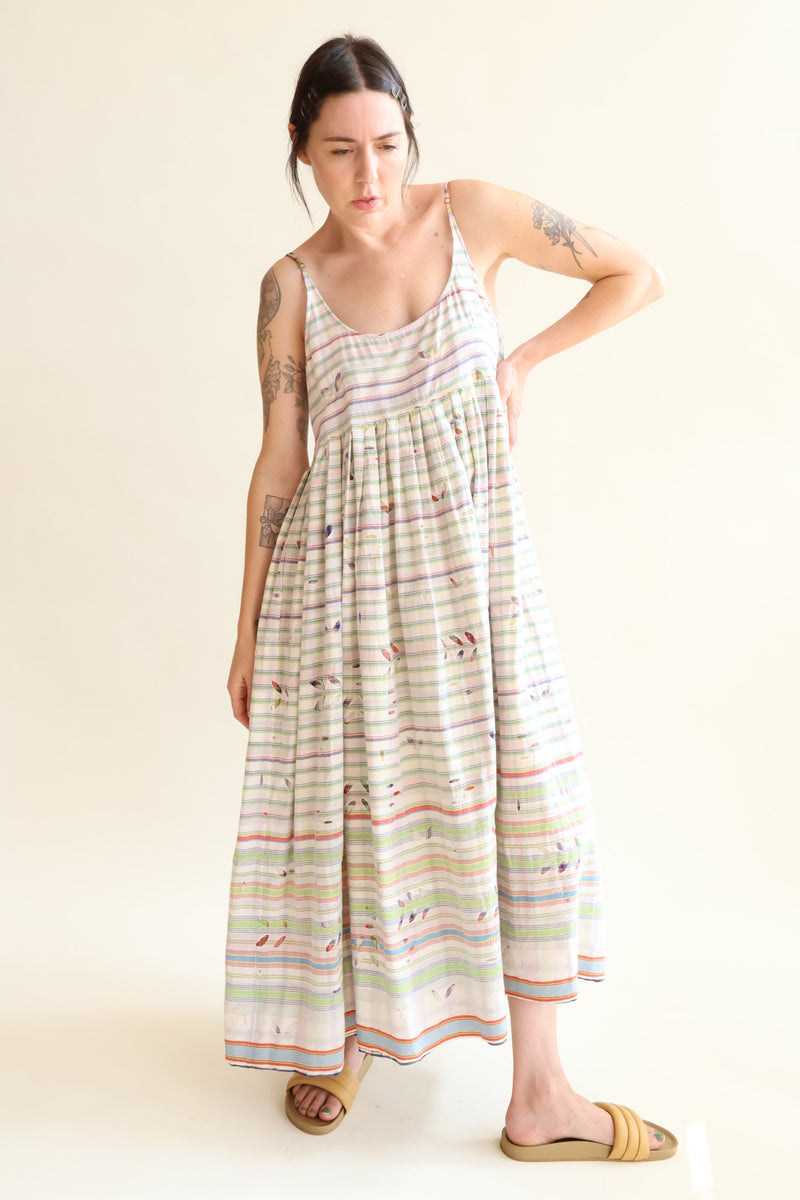 Jodhpur 137 Cotton Slip Dress Green Blue Stripe