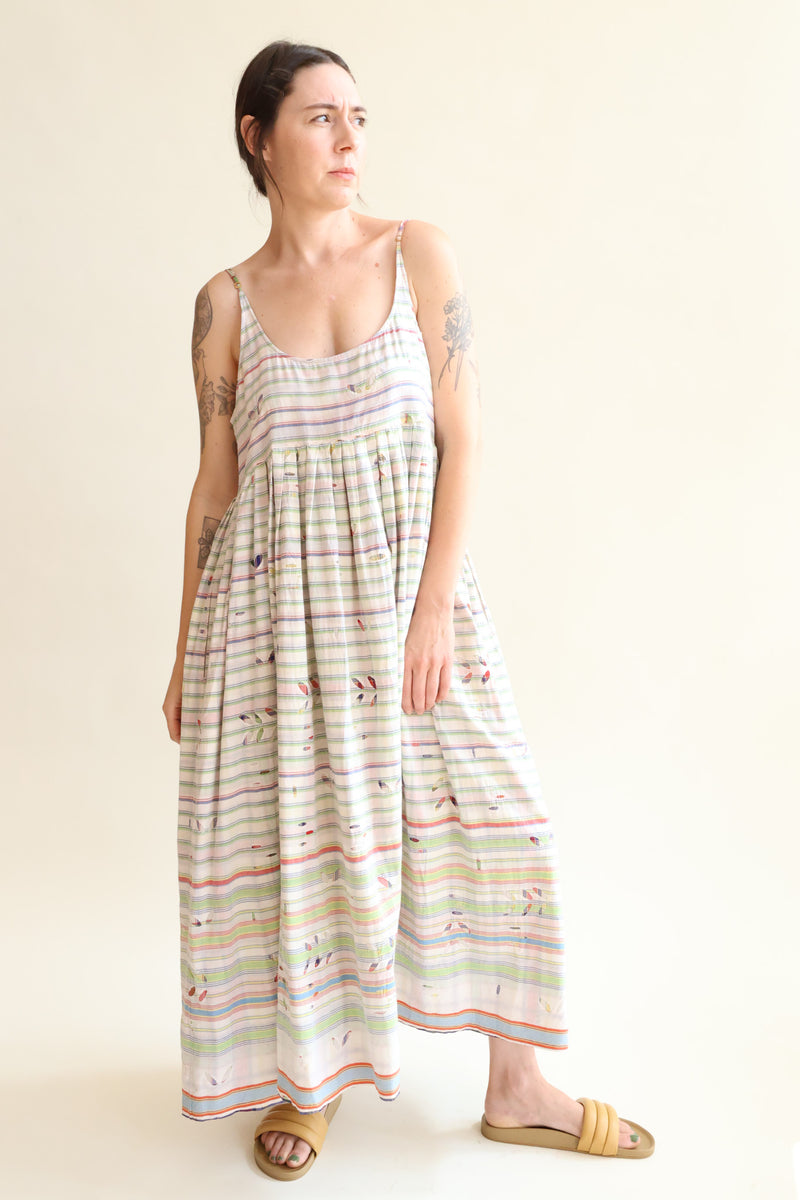 Jodhpur 137 Cotton Slip Dress Green Blue Stripe