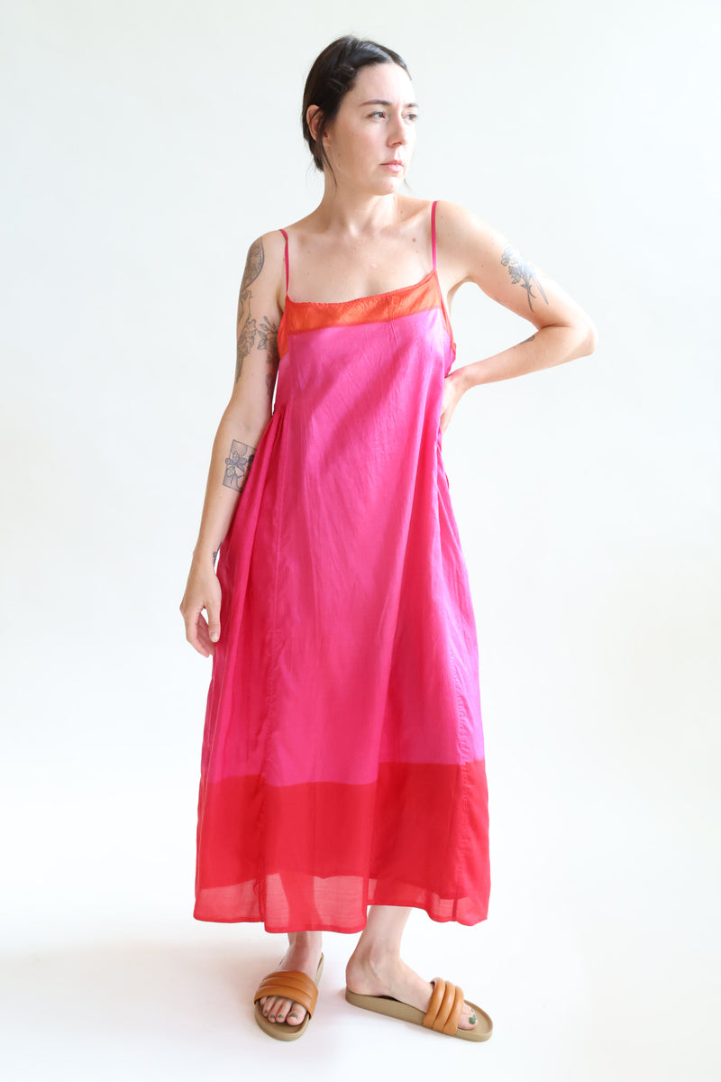 Jodhpur 120 Silk Cotton Slip Dress Pink and Red