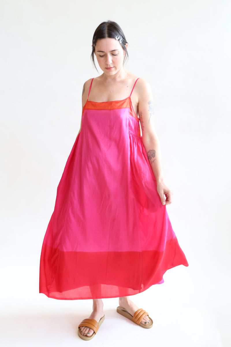 Jodhpur 120 Silk Cotton Slip Dress Pink and Red