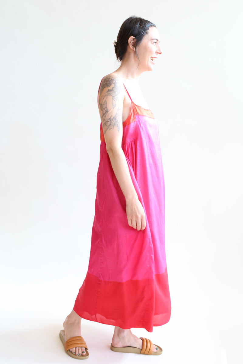 Jodhpur 120 Silk Cotton Slip Dress Pink and Red