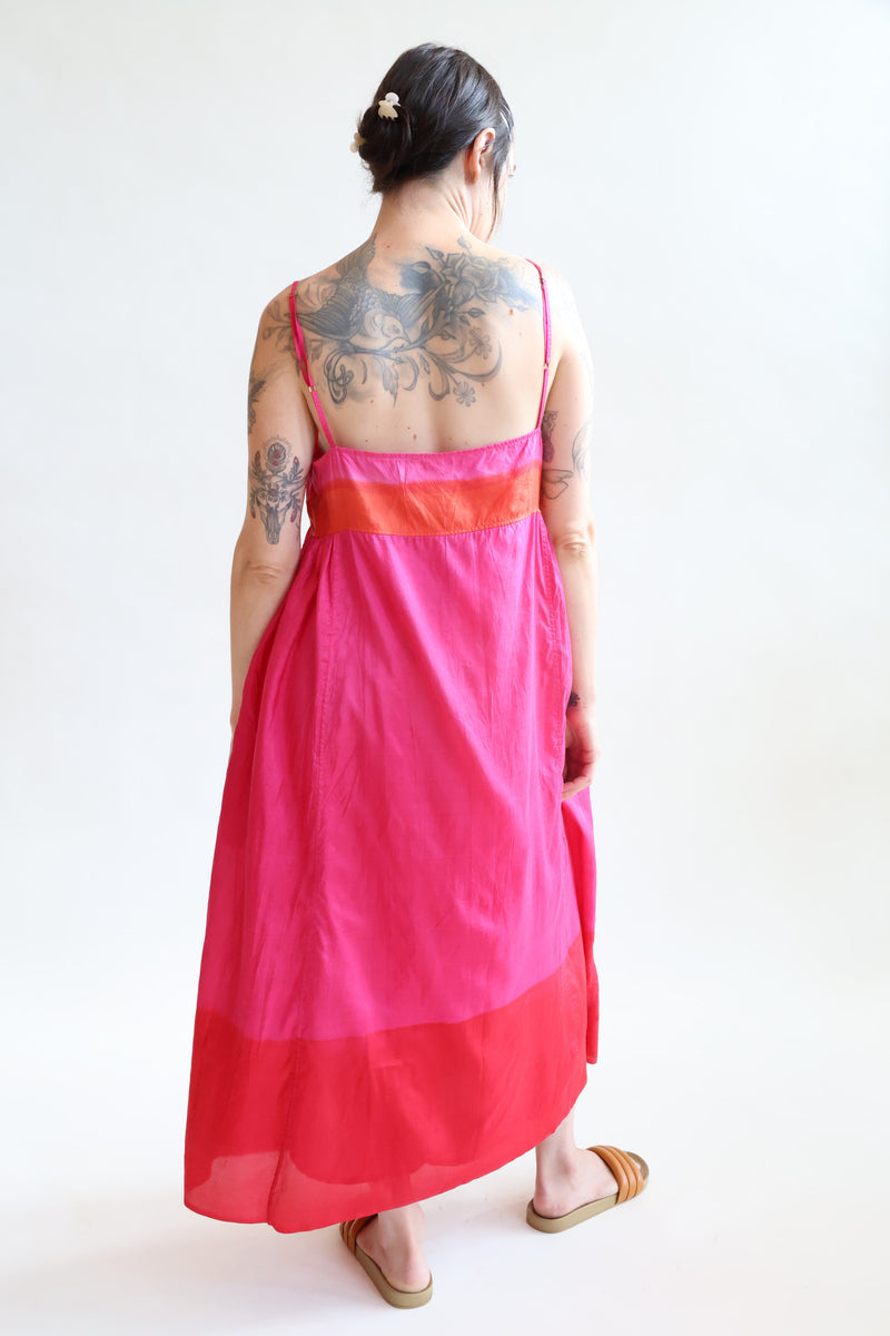 Jodhpur 120 Silk Cotton Slip Dress Pink and Red