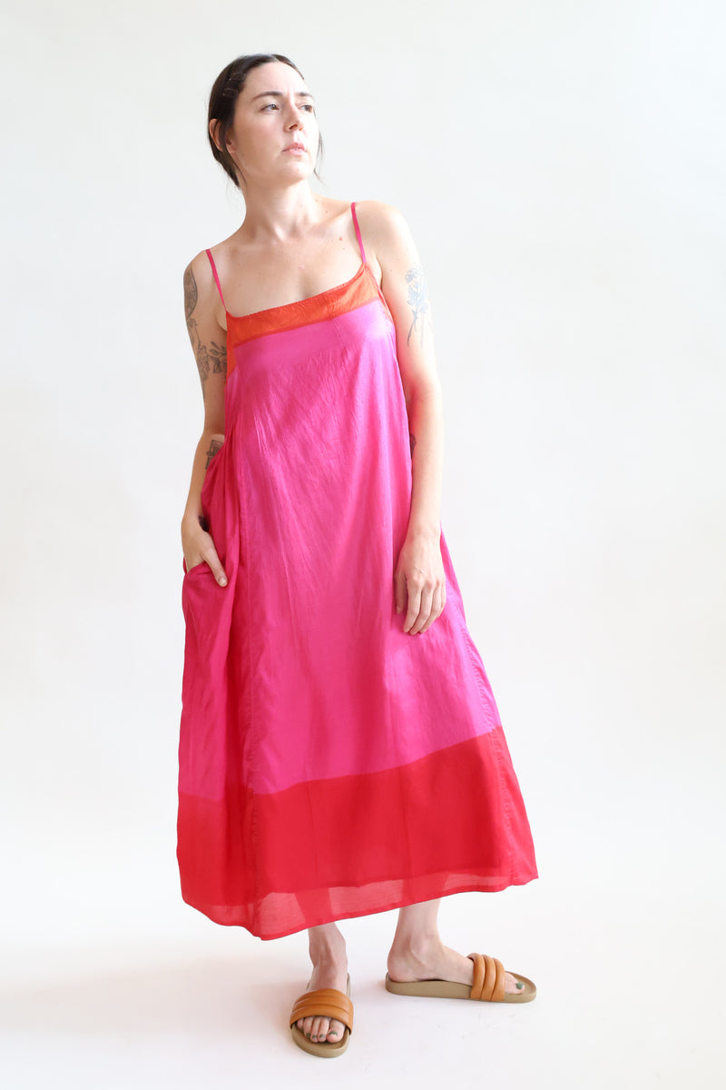 Jodhpur 120 Silk Cotton Slip Dress Pink and Red