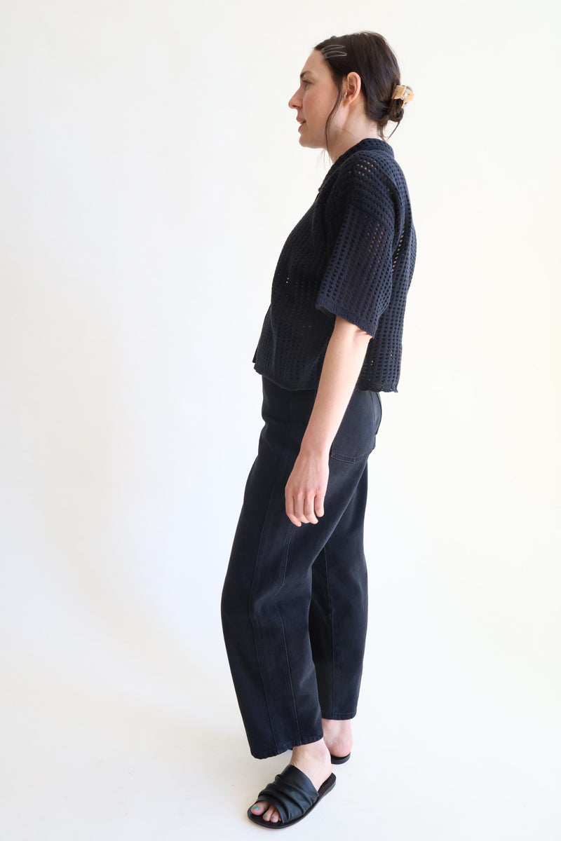 Open Knit Polo Black