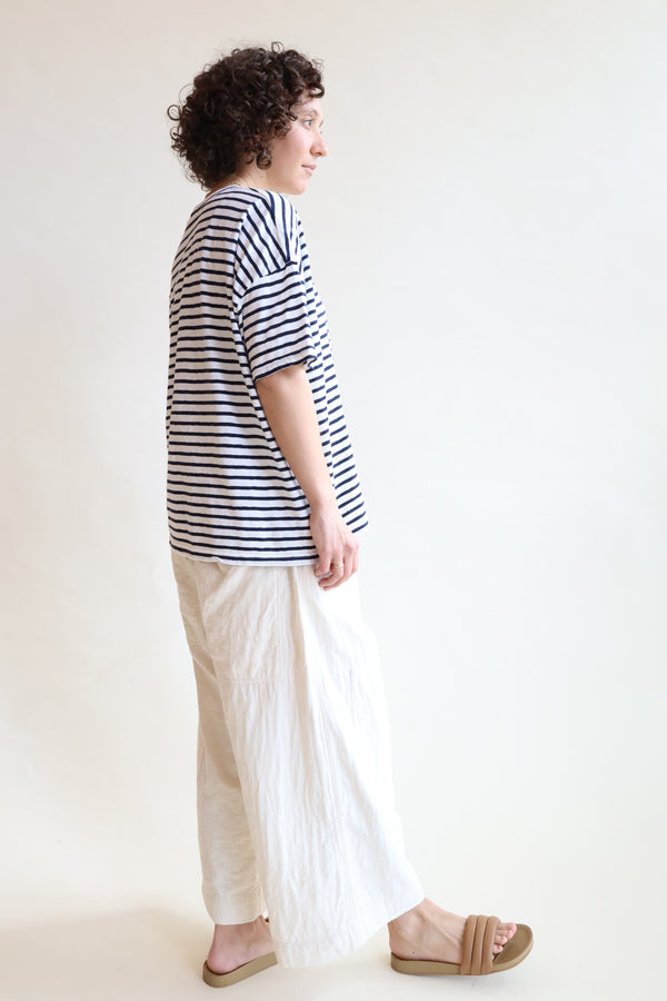 Cotton Stripe T-Shirt White x Navy