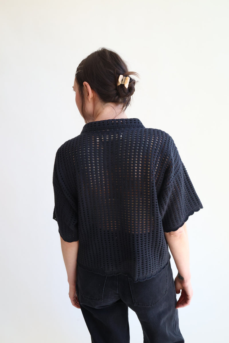 Open Knit Polo Black