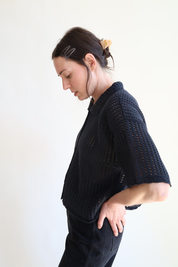 Open Knit Polo Black