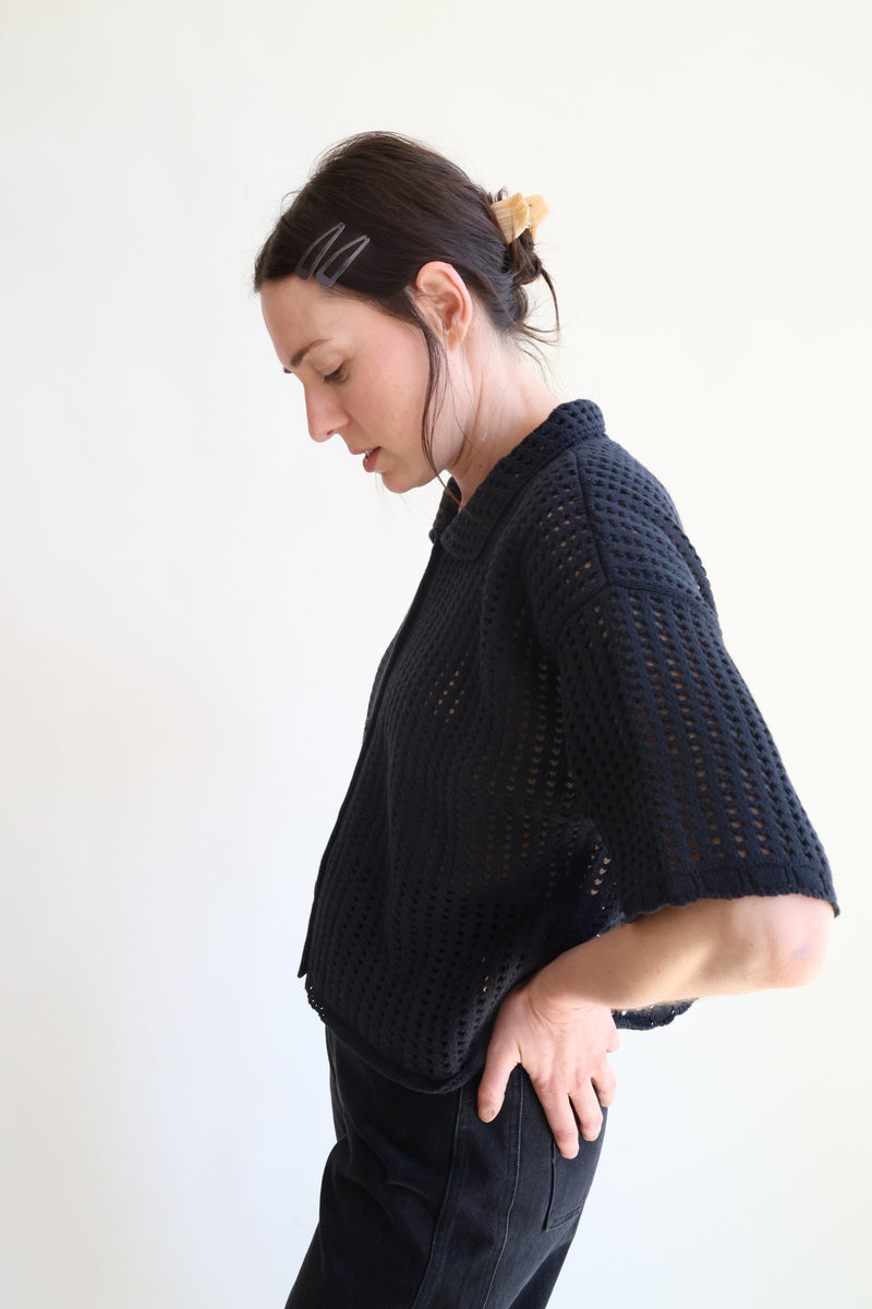 Open Knit Polo Black
