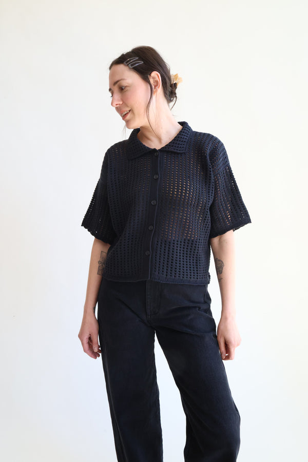 Open Knit Polo Black