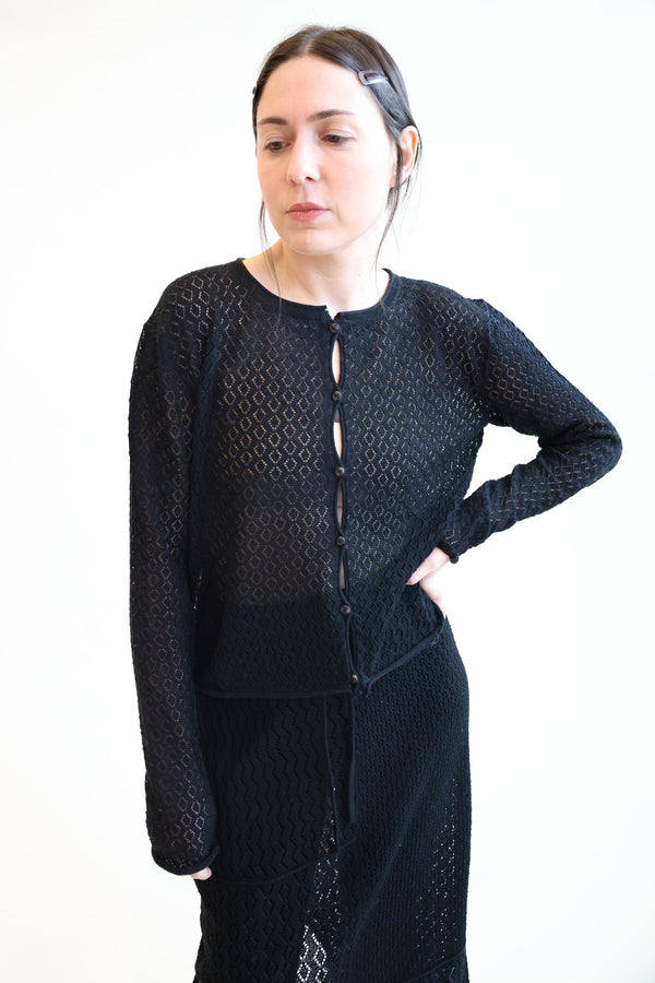 Pointelle Cardigan Black