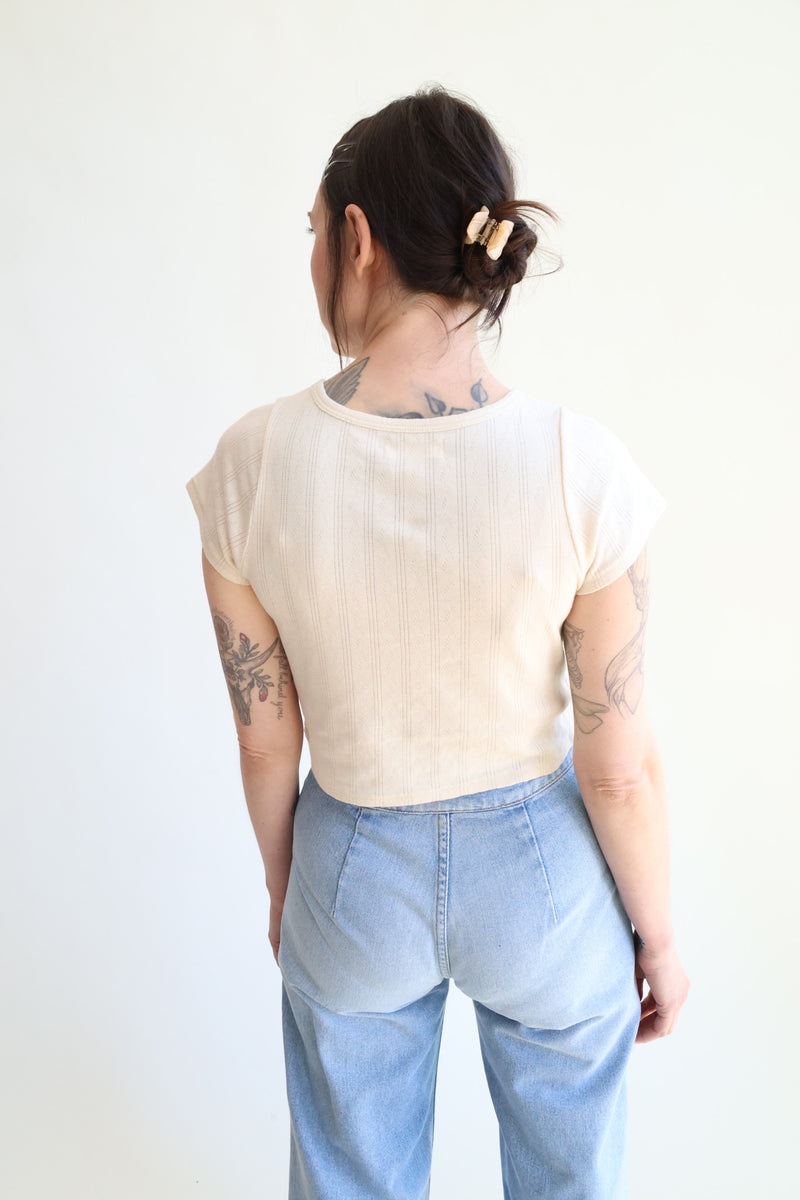 Crop Pointelle Tee Natural