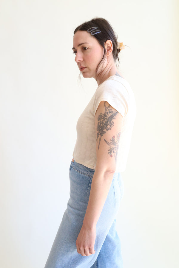 Crop Pointelle Tee Natural