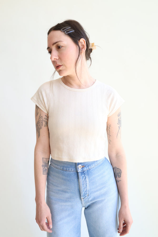 Crop Pointelle Tee Natural