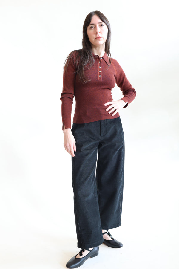 Combo Knit Ribbed Polo Rust and Navy