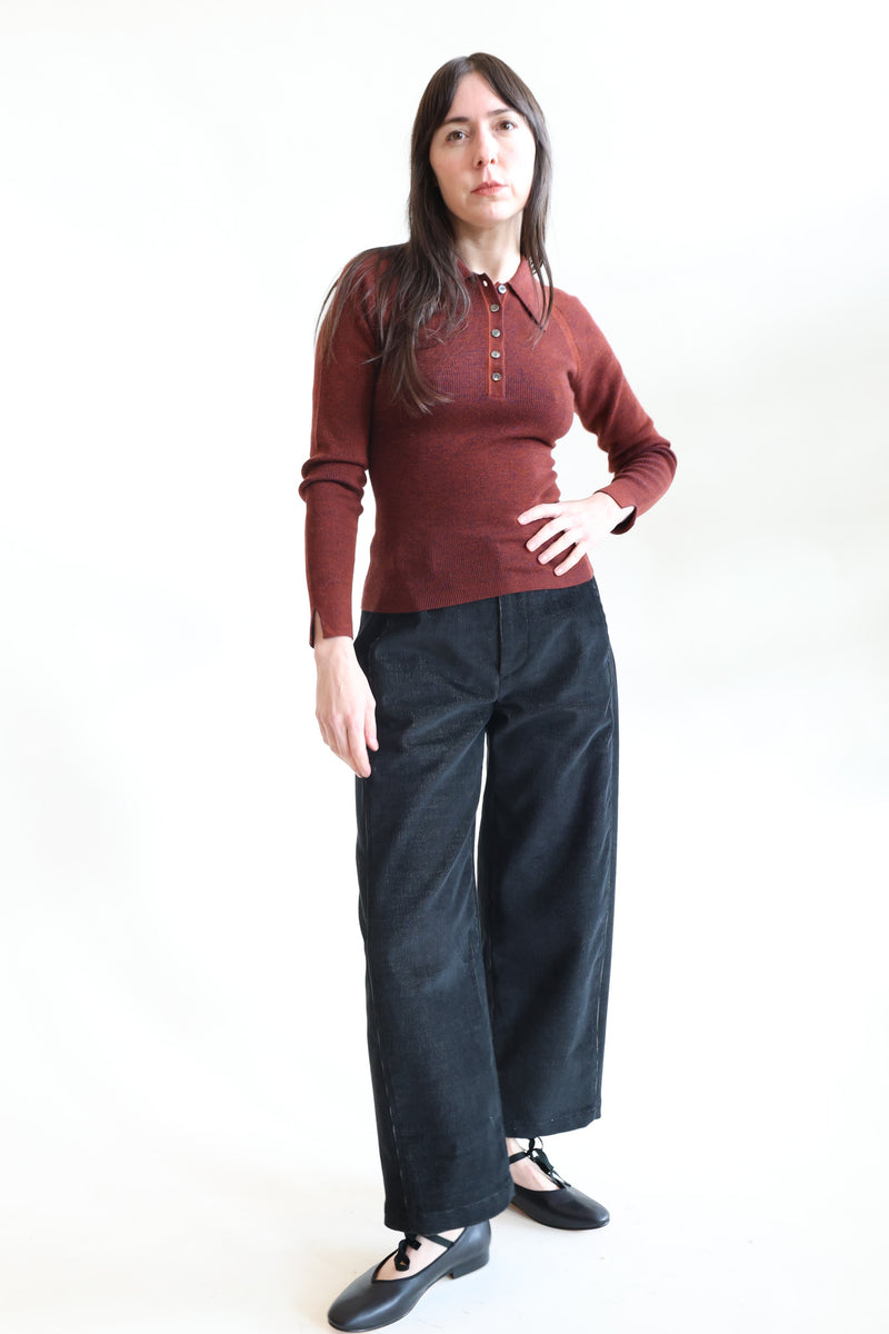 Combo Knit Ribbed Polo Rust and Navy