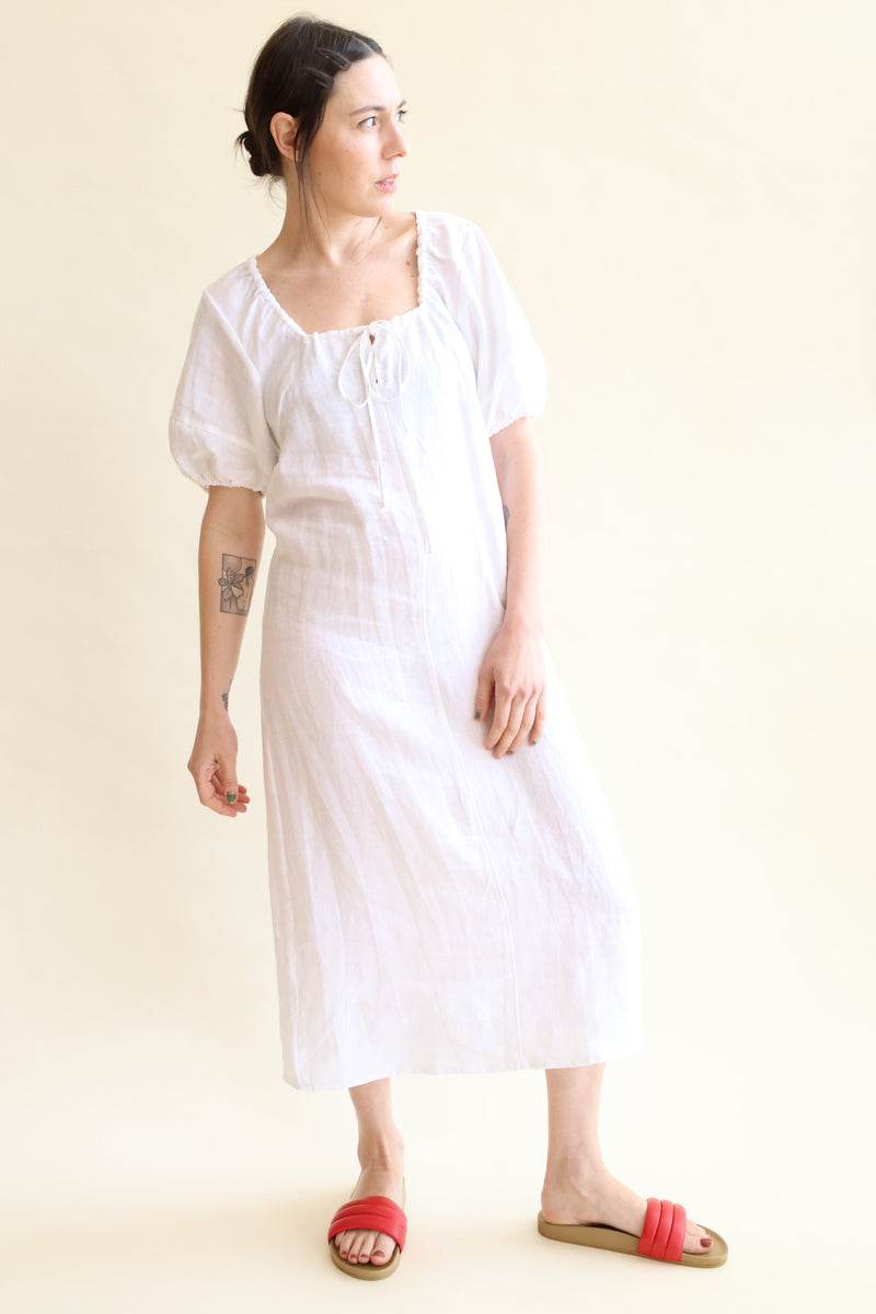 Curved Seam Midi Dress White