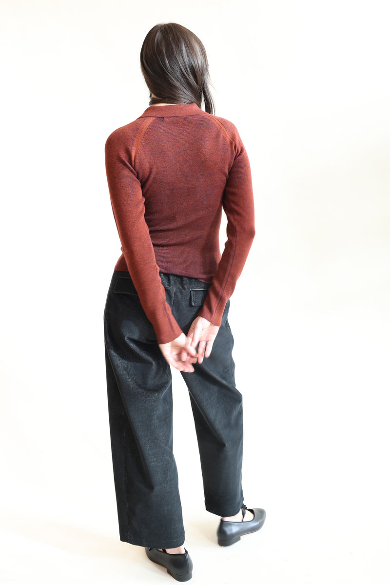 Combo Knit Ribbed Polo Rust and Navy