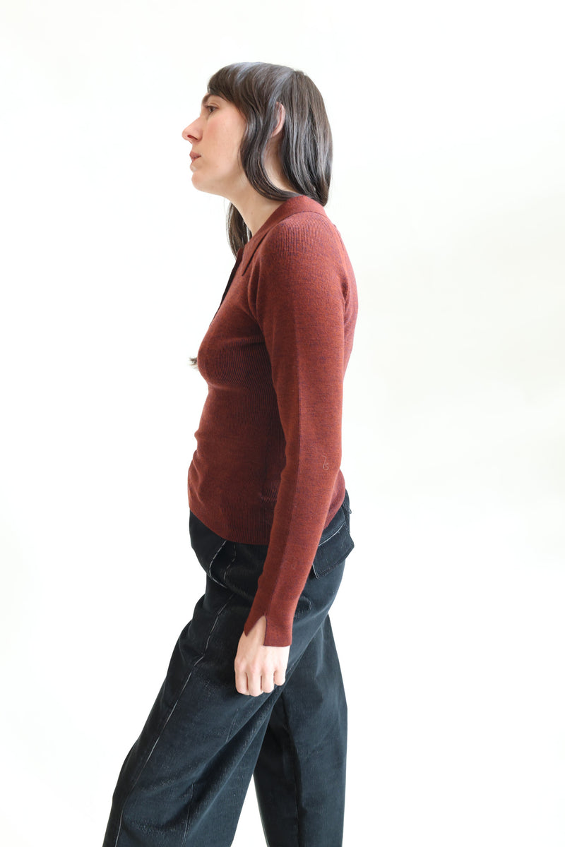 Combo Knit Ribbed Polo Rust and Navy