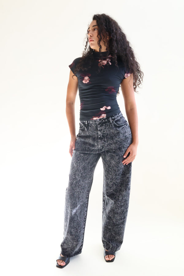 Drop Wide Leg Jeans Acid Wash Black