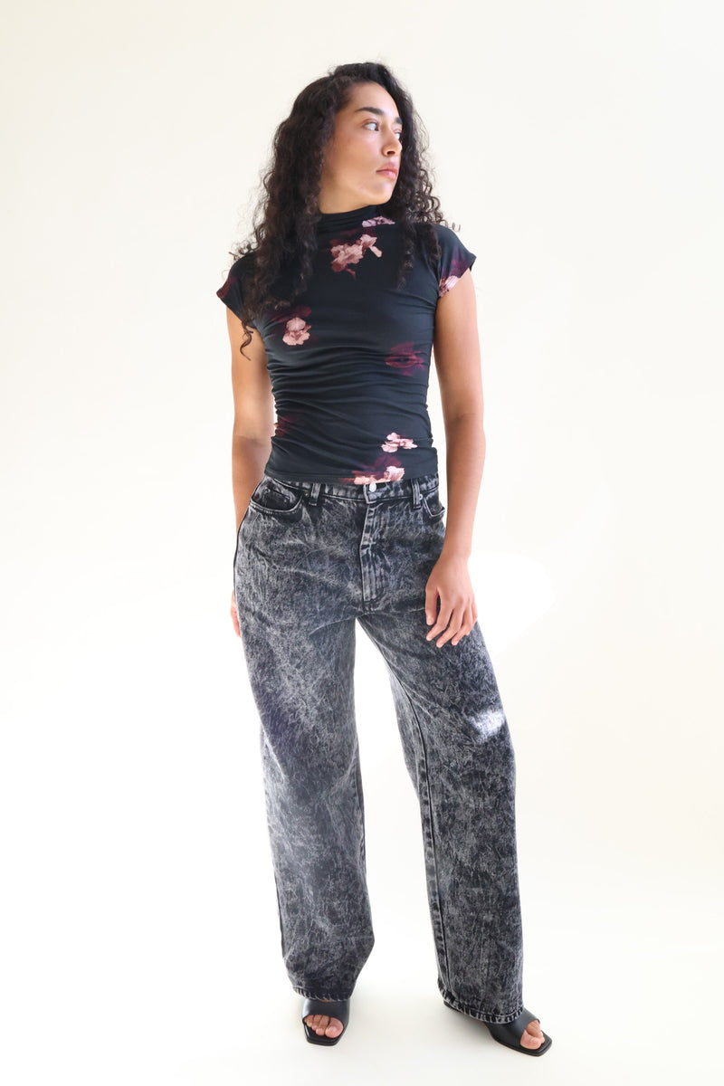 Drop Wide Leg Jeans Acid Wash Black