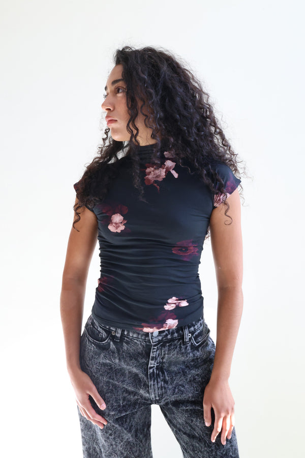 Lennon Bouquet Jersey Top Wine/Black
