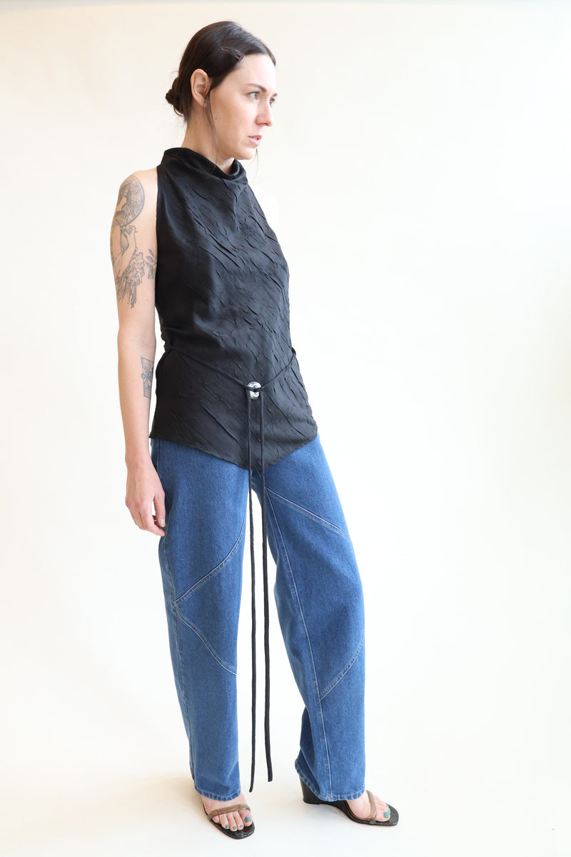 Sleeveless Halter with Ties Black