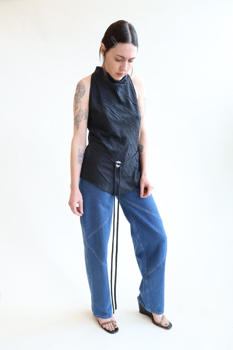 Sleeveless Halter with Ties Black