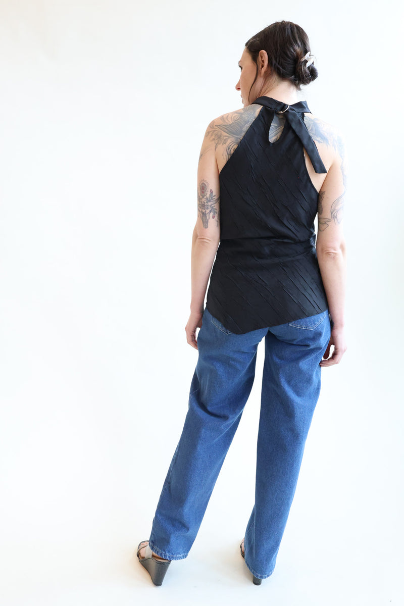 Sleeveless Halter with Ties Black