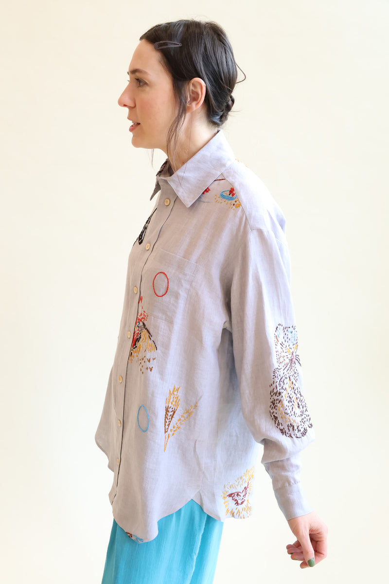 Unisex Shirt Hand Emroidered Animals