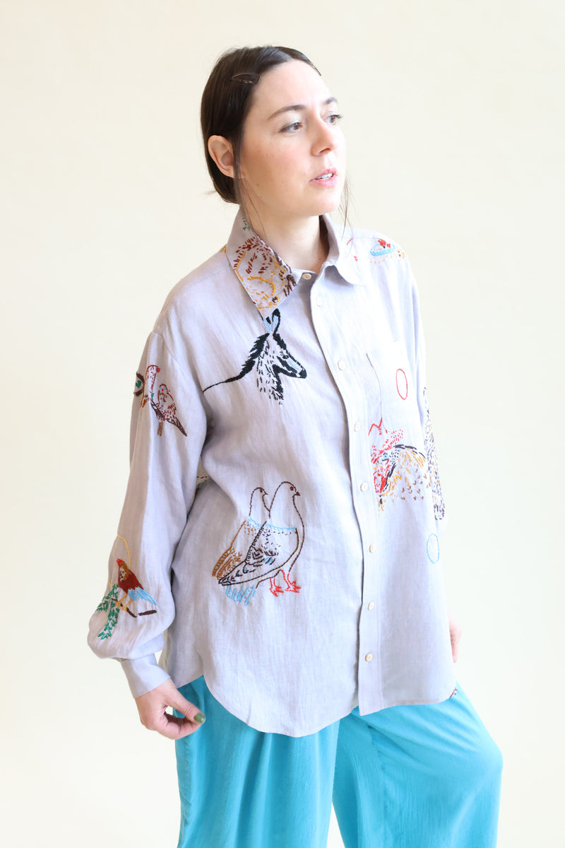 Unisex Shirt Hand Emroidered Animals