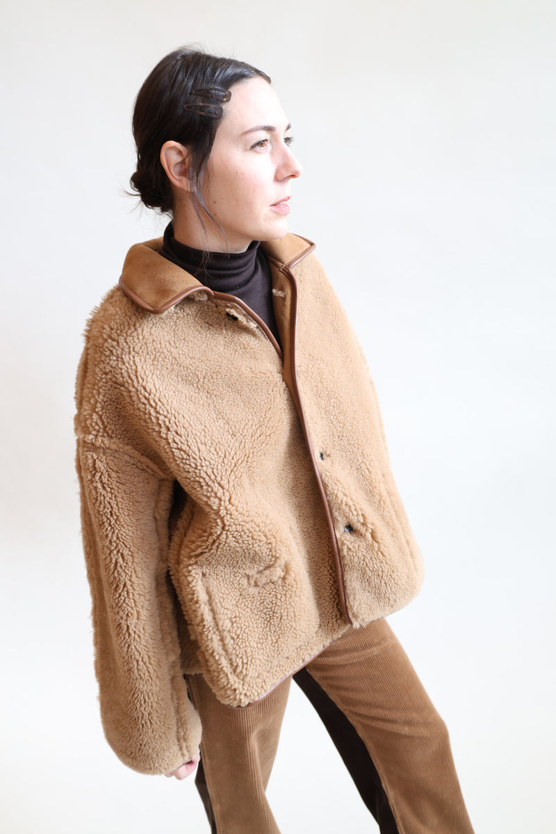 Suede Back Curly Hair Avis Jacket Tan