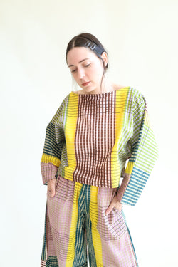 Bloom Shirt Ink Grid Chex Block Print