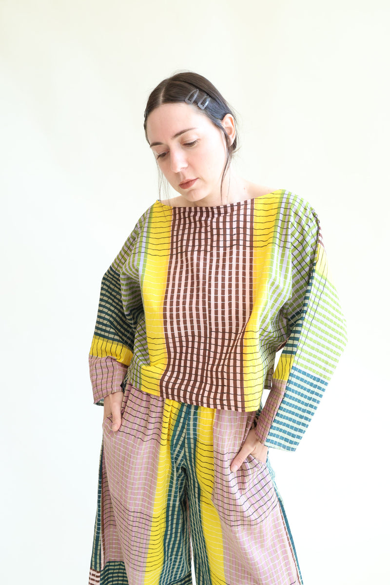 Bloom Shirt Ink Grid Chex Block Print