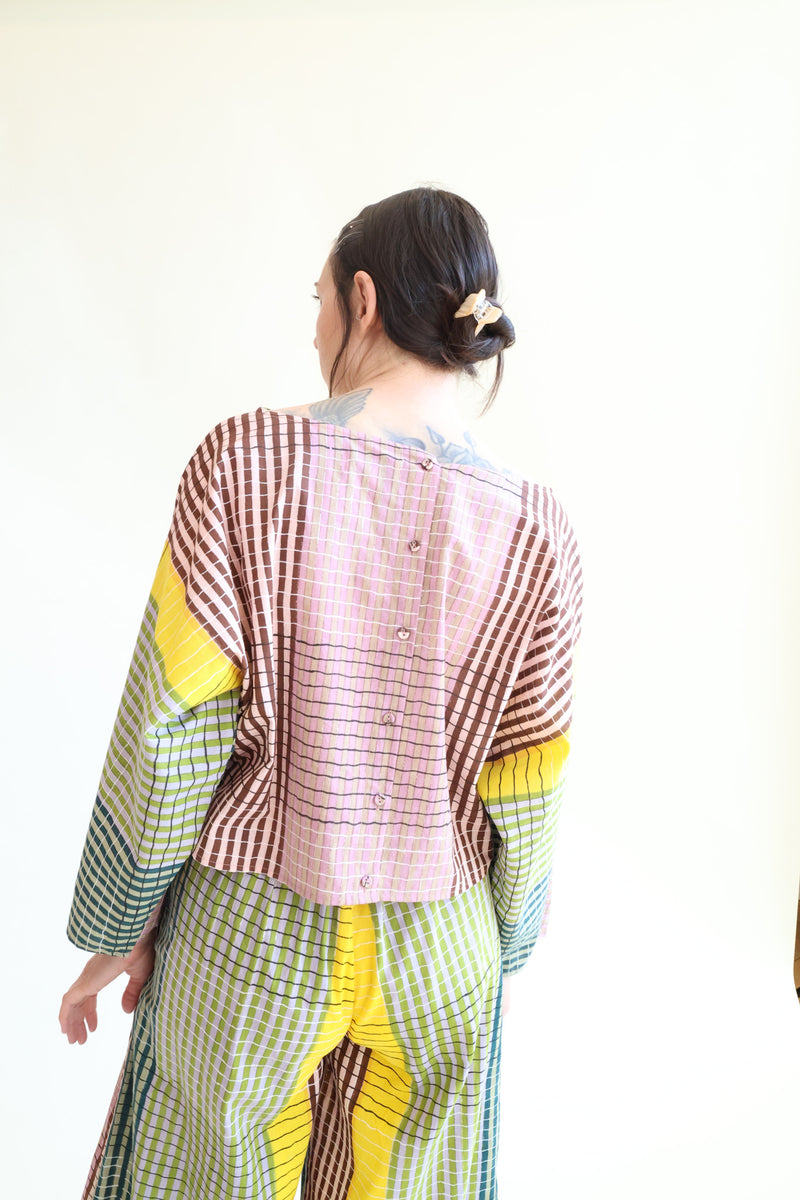 Bloom Shirt Ink Grid Chex Block Print