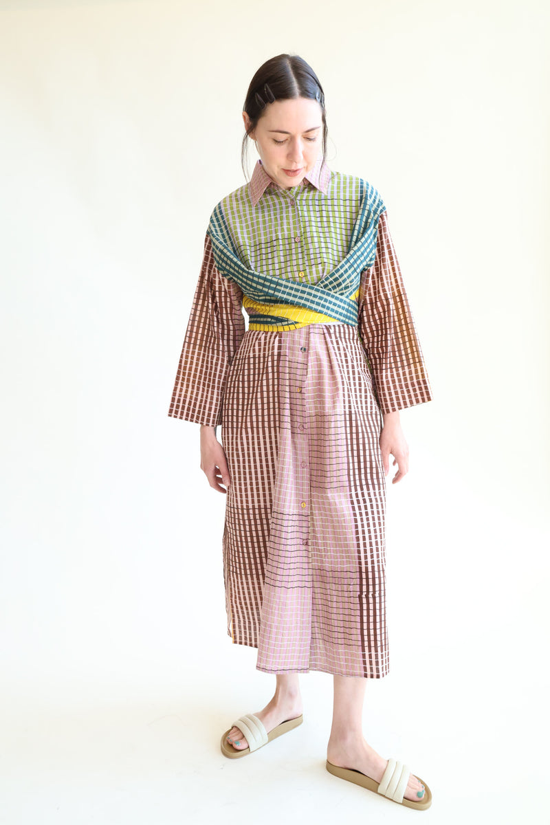 Alexandra Shirt Dress Ink Grid Block Print