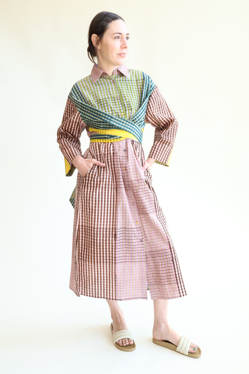 Alexandra Shirt Dress Ink Grid Block Print