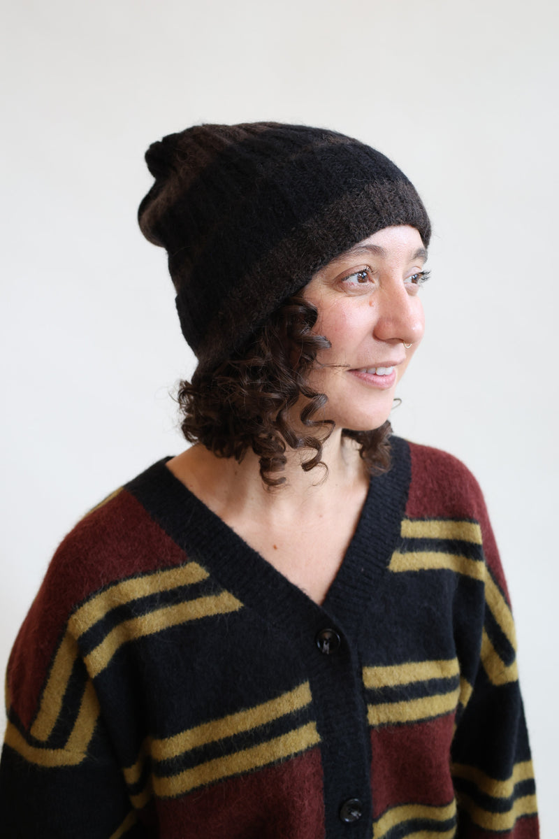 Baby Alpaca Beanie Stripes Brown and Black