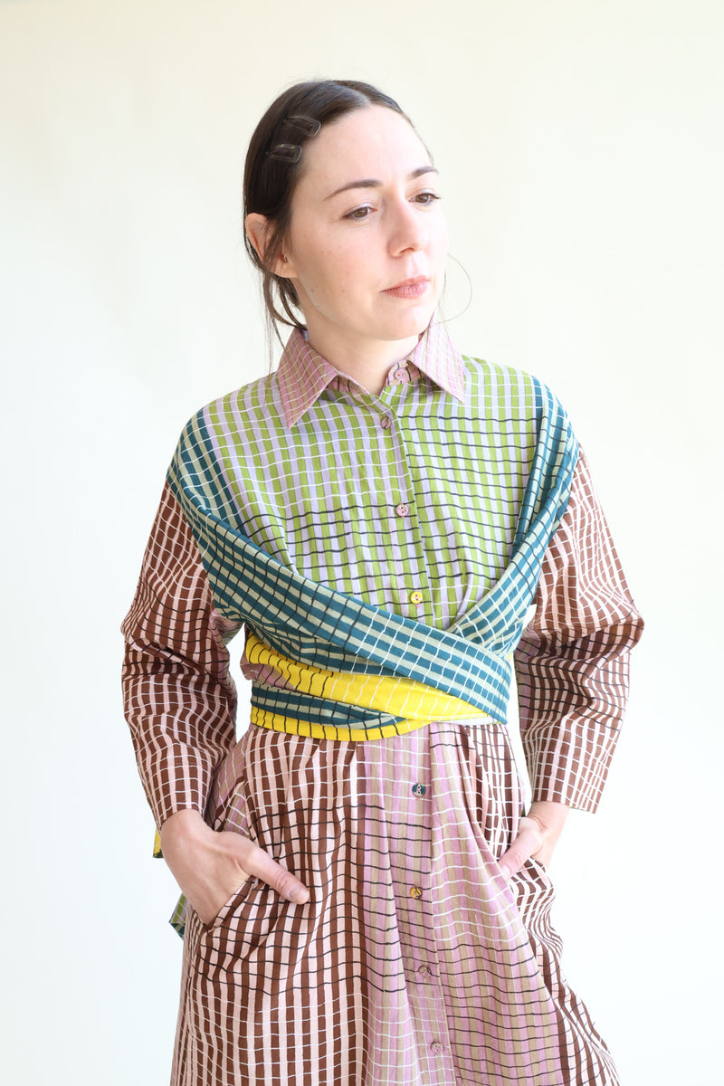Alexandra Shirt Dress Ink Grid Block Print