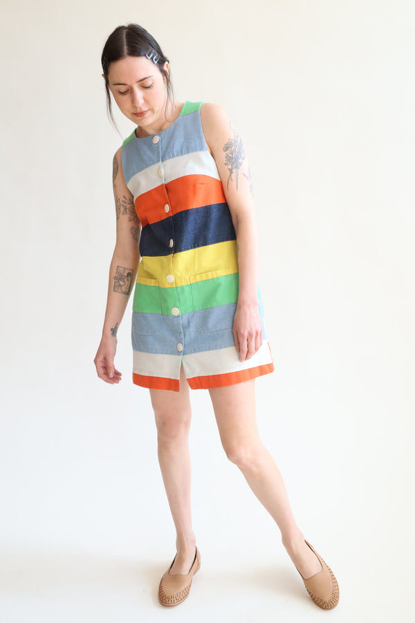 Button Front Mini Dress Cabana Stripe