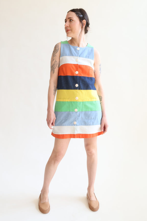 Button Front Mini Dress Cabana Stripe
