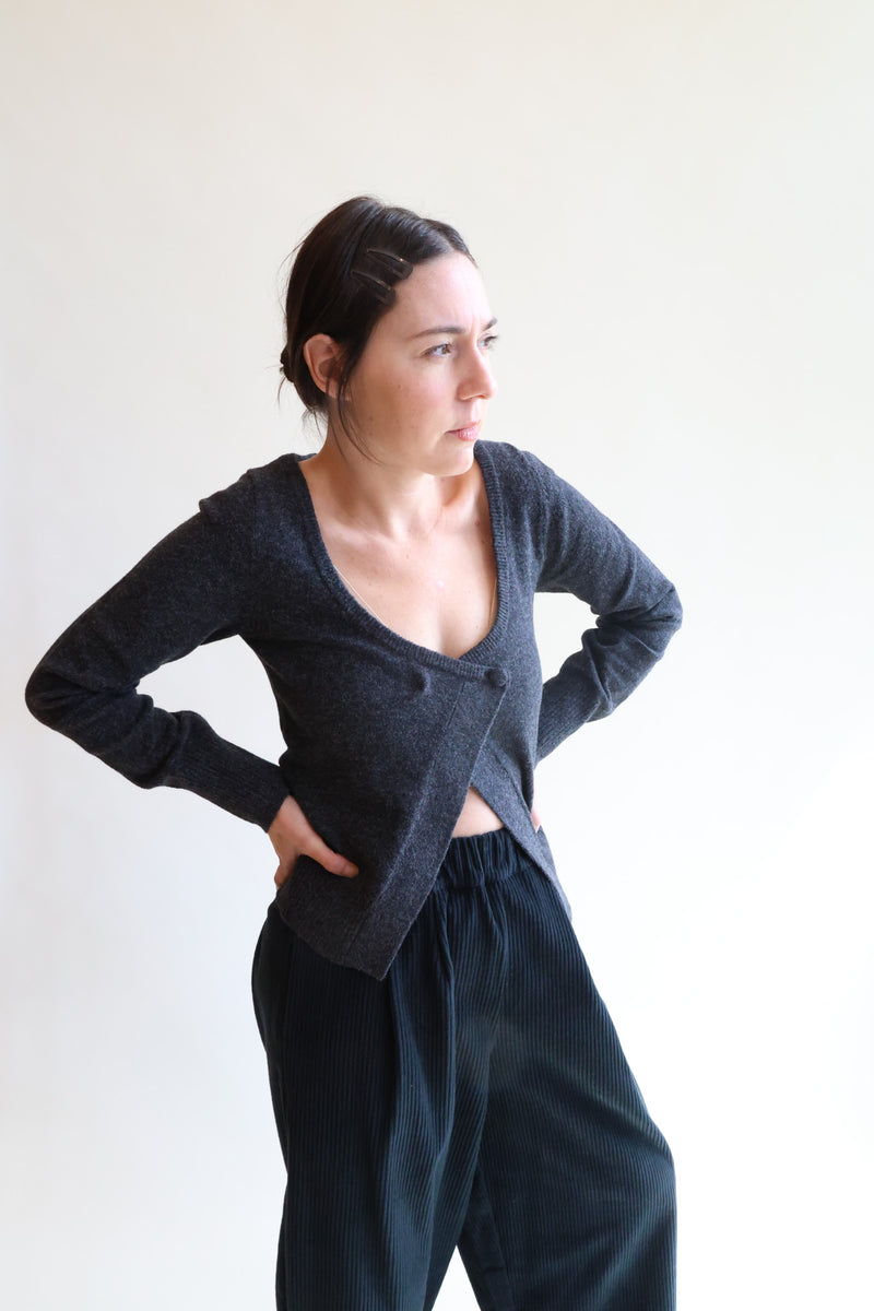 Asymmetric Knit Cardi Charcoal