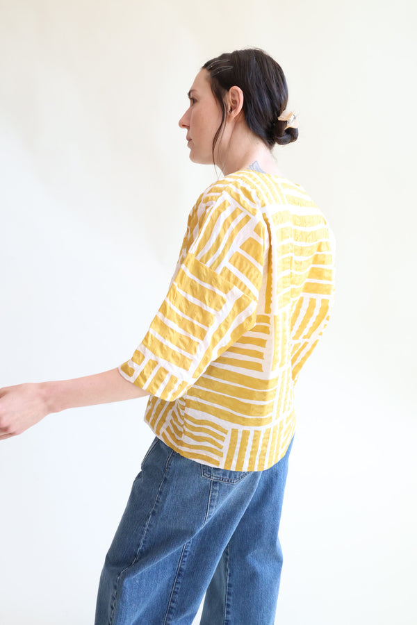 Short Sleeve Square Neck Top Gold Print
